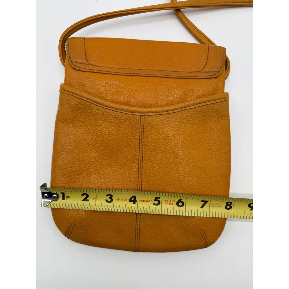 Tignanello Mustard Yellow Pebbled Leather Crossbody Bag Flap Messenger‎ Purse